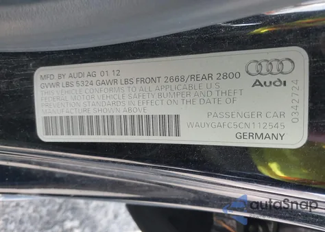 2012 Audi A7 Premium из США, поврежденный, VIN WAUYGAFC5CN112545